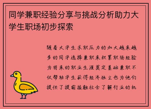 同学兼职经验分享与挑战分析助力大学生职场初步探索