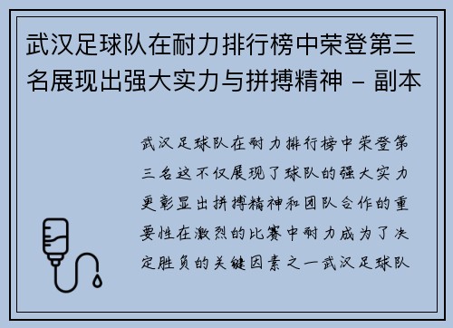 武汉足球队在耐力排行榜中荣登第三名展现出强大实力与拼搏精神 - 副本